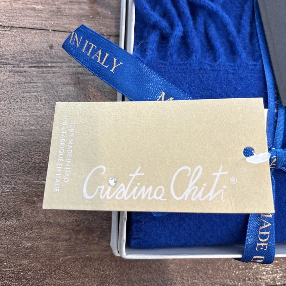 NWT Boxed Christie Chiti Pure Wool Men's Scarf Made In Italy Blue GIFT